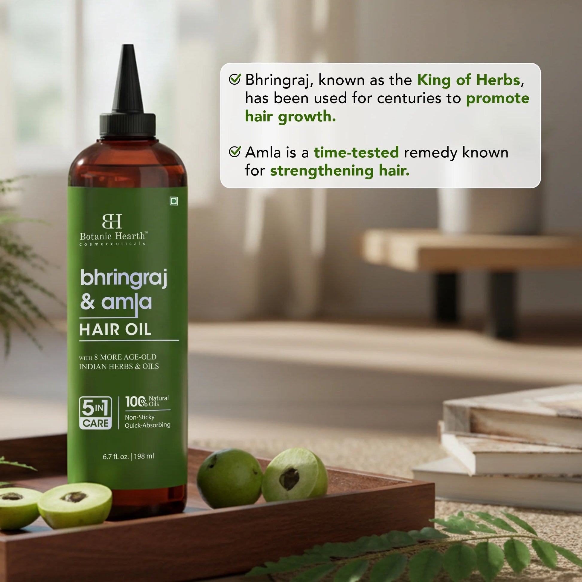 Bhringraj & Amla Hair Oil | Nourishing Scalp & Hair Oil for Dry, Frizzy Hair | Supports Fuller-Looking Hair & Shine | Lightweight Botanical Formula | No Harsh Additives | 6.7 Fl Oz