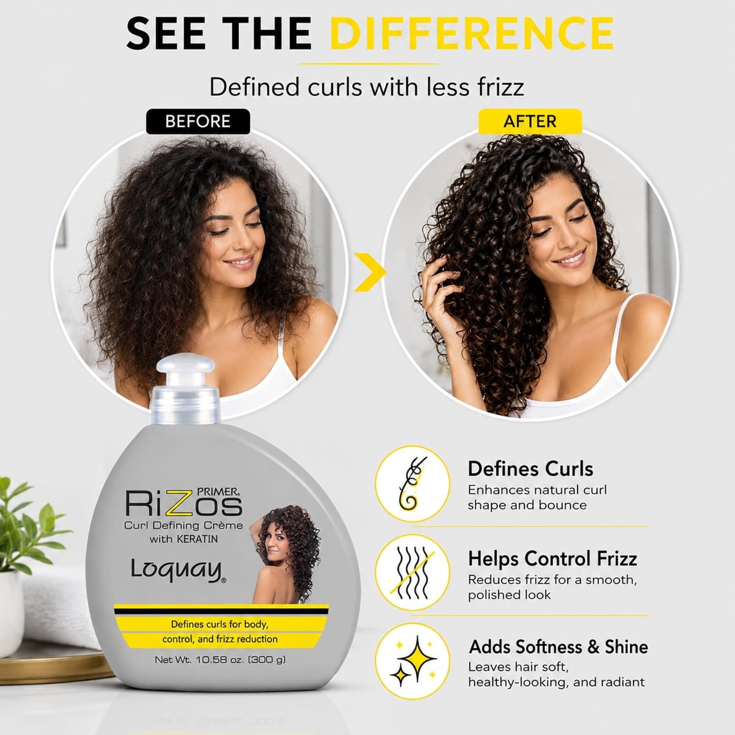 Loquay Primer Rizos Keratin Hair Cream 10.58 Oz - Hair Styling Products for Smooth Finish - Crema Para Peinar Con Queratina - Professional Styling Cream for Manageable Hair