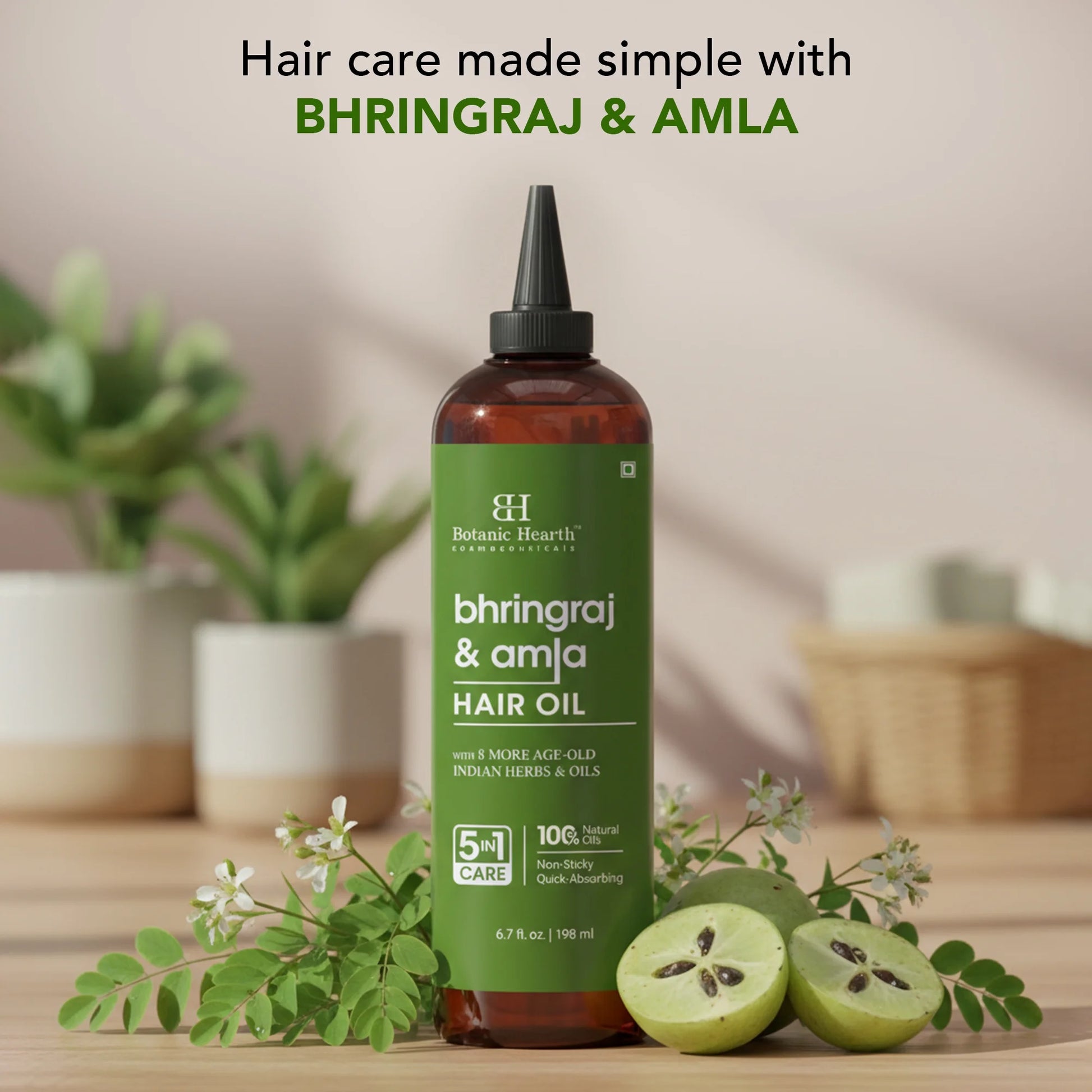 Bhringraj & Amla Hair Oil | Nourishing Scalp & Hair Oil for Dry, Frizzy Hair | Supports Fuller-Looking Hair & Shine | Lightweight Botanical Formula | No Harsh Additives | 6.7 Fl Oz