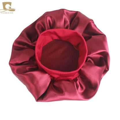 Women Satin Night Sleep Cap Hair Bonnet Hat Silk Head Cover Wide Elastic Band