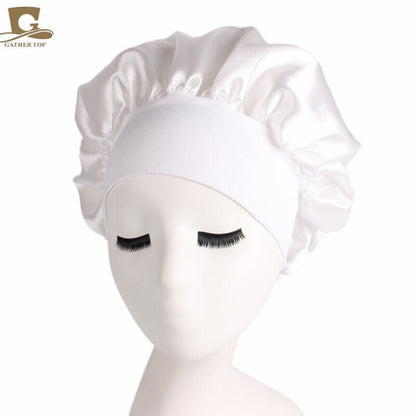 Women Satin Night Sleep Cap Hair Bonnet Hat Silk Head Cover Wide Elastic Band