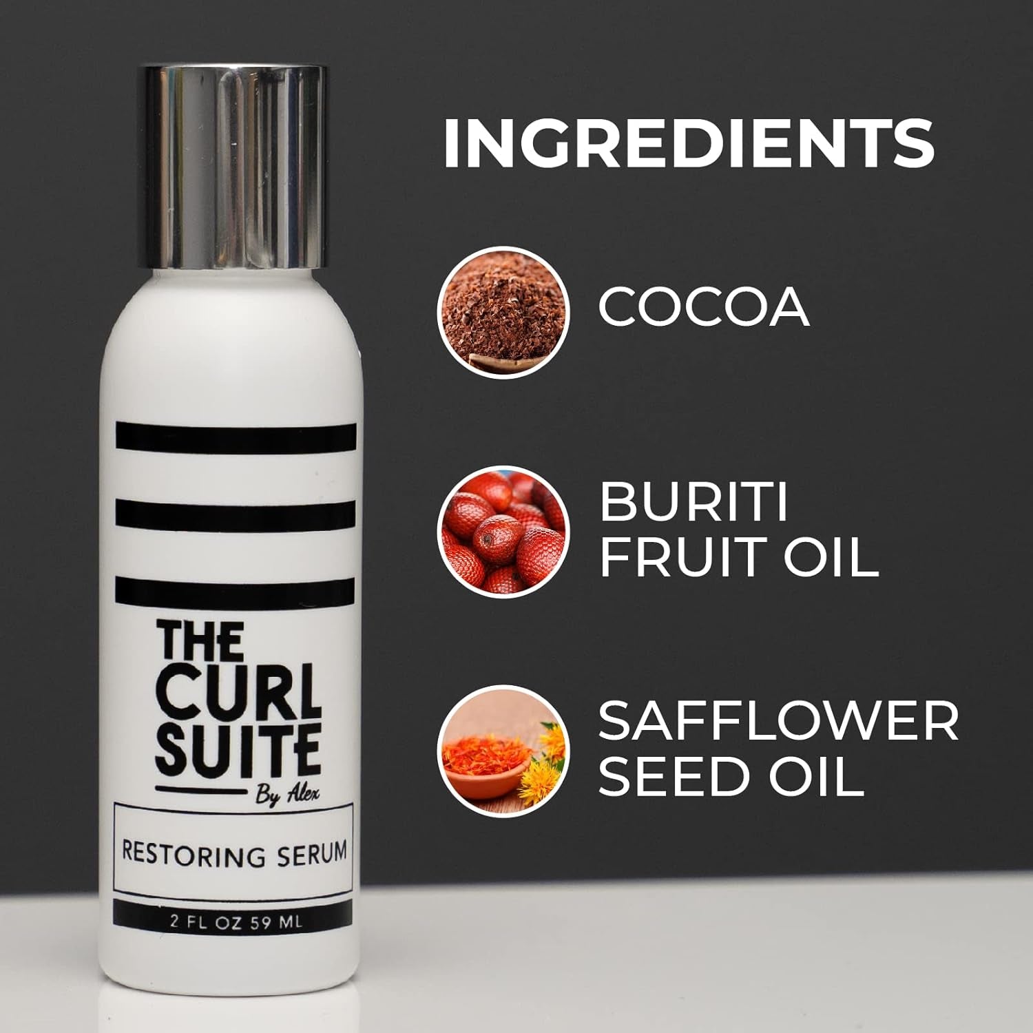 Curly Hair Serum - for Frizzy, Damaged Hair & Hair Growth - with Cocoa & Buriti Extract - for Women, Men & Kids (2 Fl Oz.)