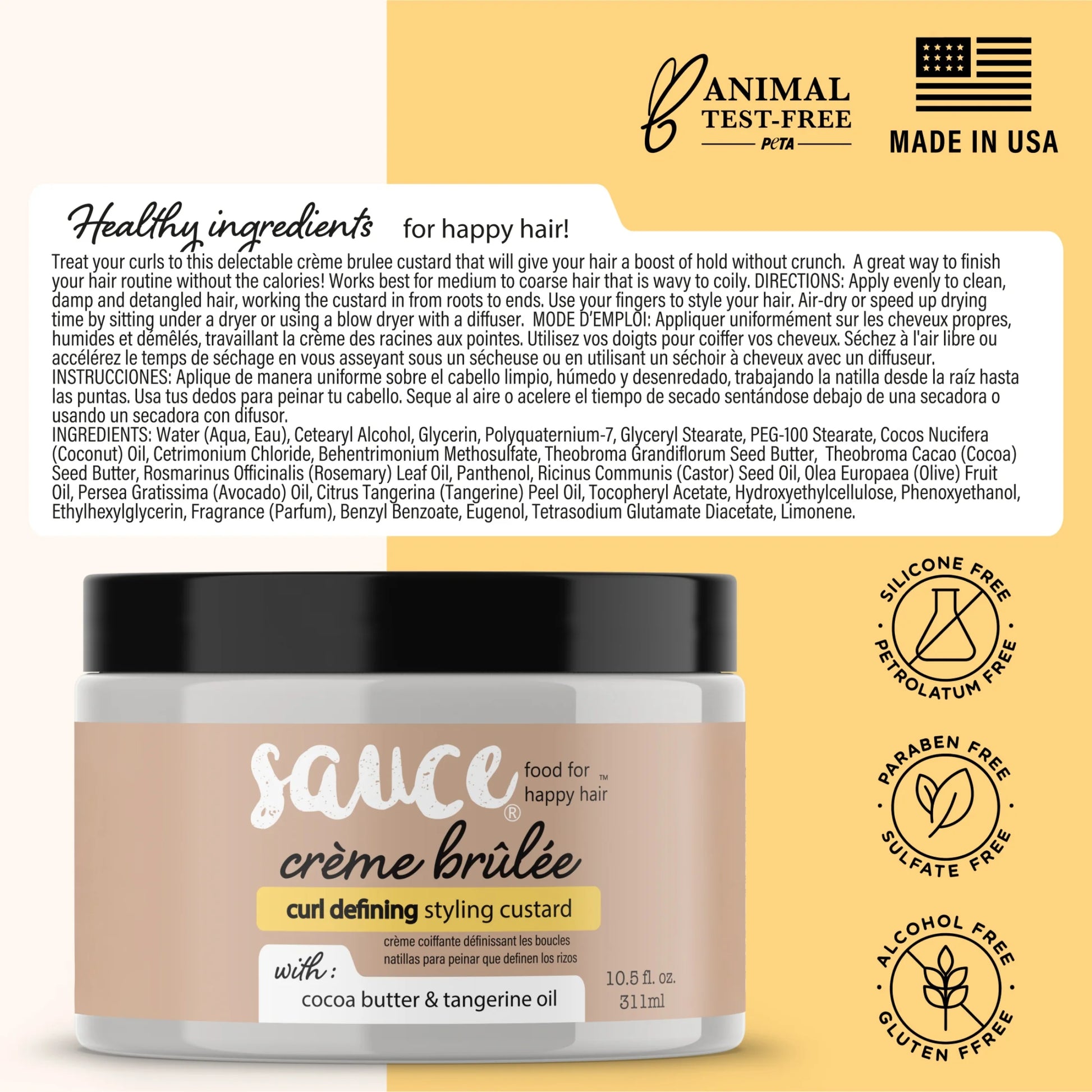 Curly Hair Cream, Crème Brulee Hair Mask with Cocoa Butter, 10.5 Fl Oz.