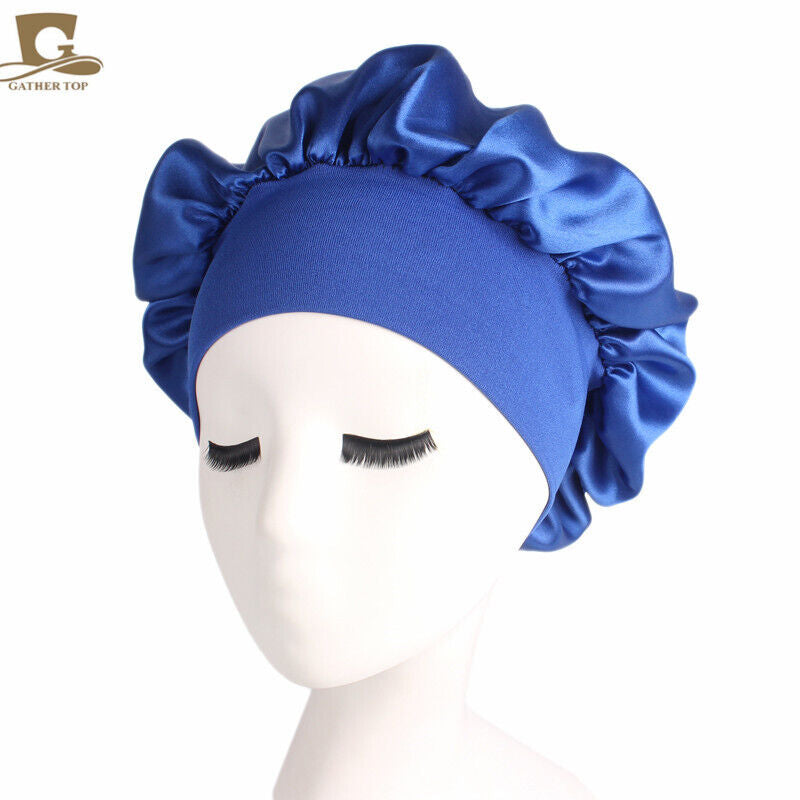 Women Satin Night Sleep Cap Hair Bonnet Hat Silk Head Cover Wide Elastic Band