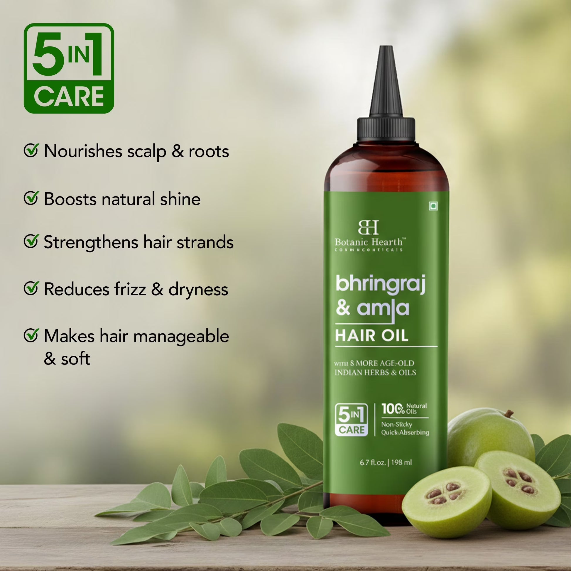 Bhringraj & Amla Hair Oil | Nourishing Scalp & Hair Oil for Dry, Frizzy Hair | Supports Fuller-Looking Hair & Shine | Lightweight Botanical Formula | No Harsh Additives | 6.7 Fl Oz