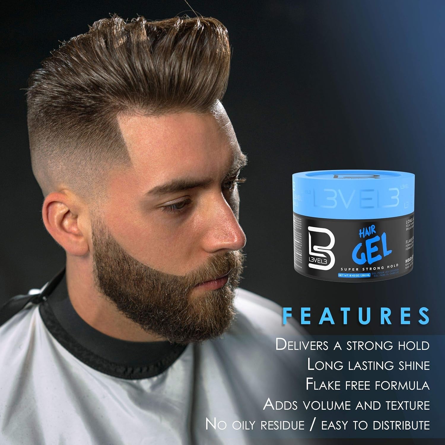 - Level 3 Hair Gel & Hair Spray Kit - Super Strong Hold - Flake Free - Long Lasting Shine - Great for Men and Women - Strong Hold Hair Spray (Hair Gel & Hair Spray)
