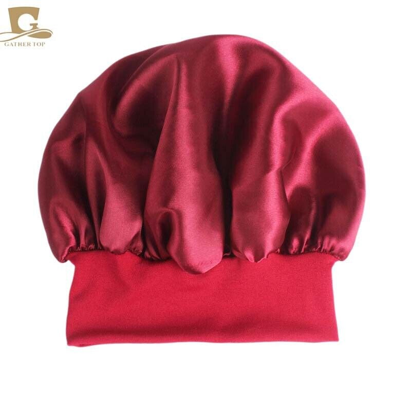 Women Satin Night Sleep Cap Hair Bonnet Hat Silk Head Cover Wide Elastic Band