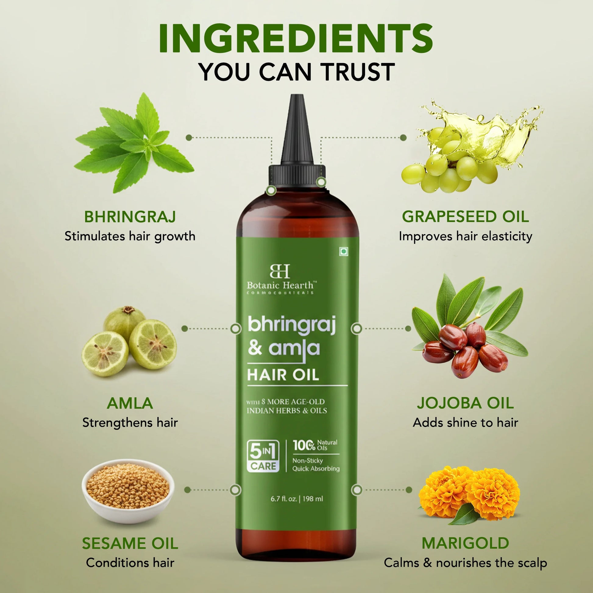 Bhringraj & Amla Hair Oil | Nourishing Scalp & Hair Oil for Dry, Frizzy Hair | Supports Fuller-Looking Hair & Shine | Lightweight Botanical Formula | No Harsh Additives | 6.7 Fl Oz