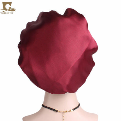 Women Satin Night Sleep Cap Hair Bonnet Hat Silk Head Cover Wide Elastic Band
