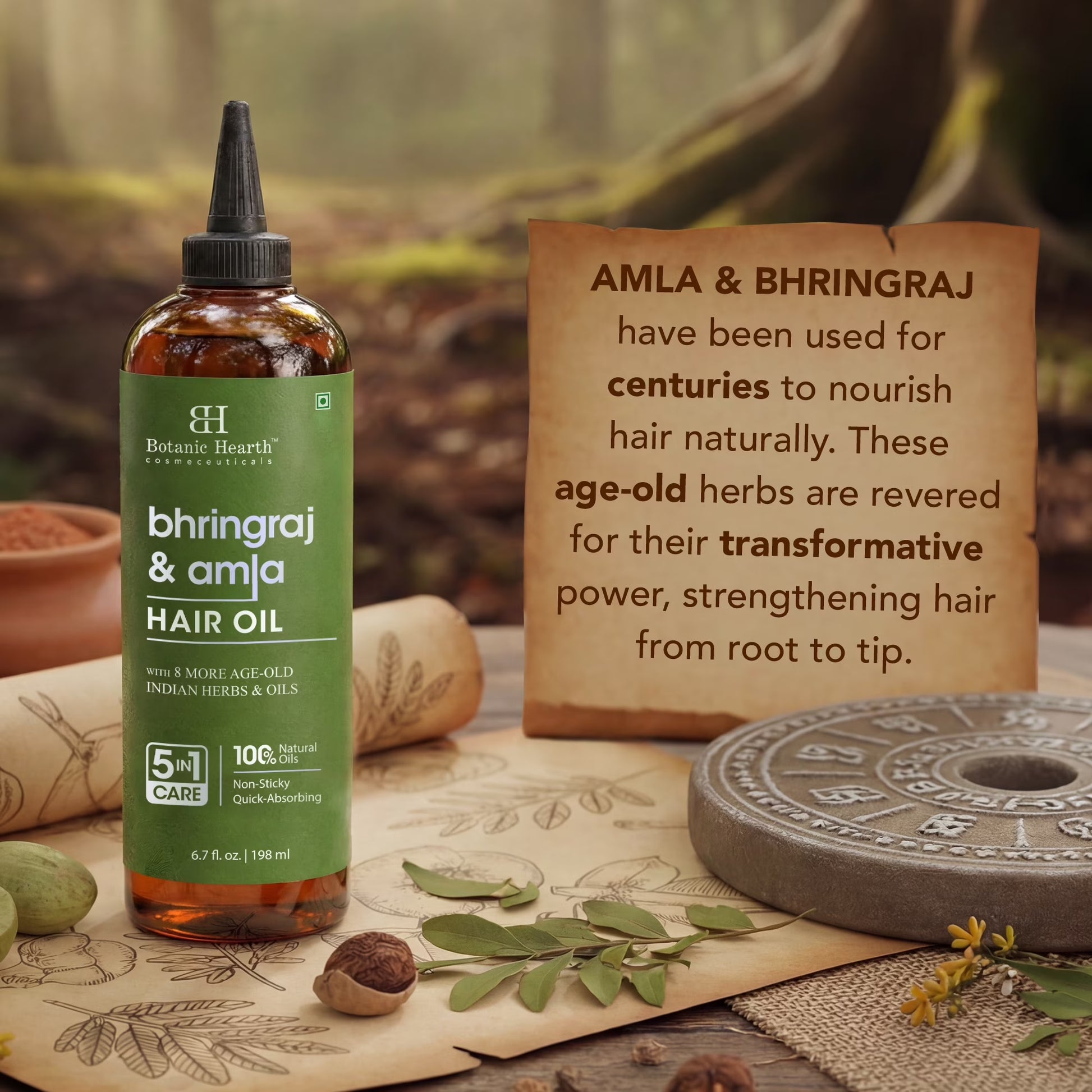 Bhringraj & Amla Hair Oil | Nourishing Scalp & Hair Oil for Dry, Frizzy Hair | Supports Fuller-Looking Hair & Shine | Lightweight Botanical Formula | No Harsh Additives | 6.7 Fl Oz