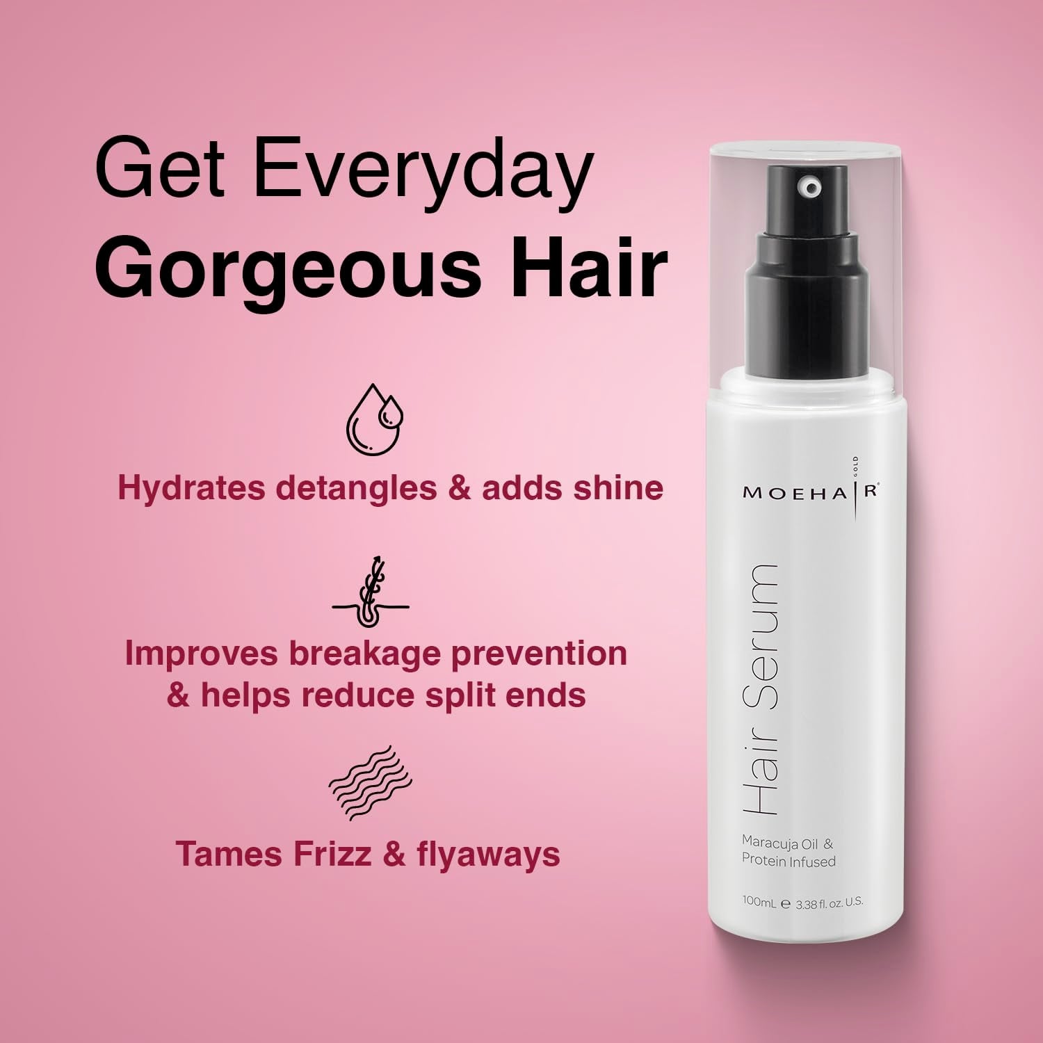 anti Frizz Hair Serum | Infused with Maracuja Oil and Protein | Hair Serum for Frizzy Hair | Paraben and Sulfate-Free Hair Smoothing Serum | for Strong and Silky Hair (3.38 Fl. Oz)