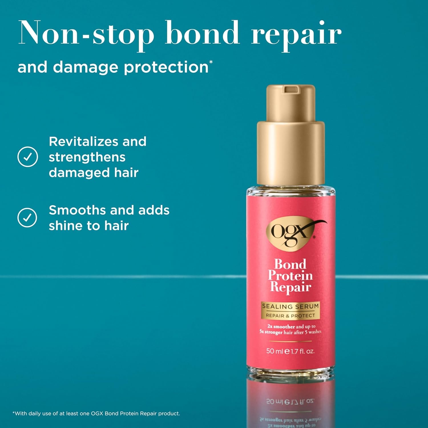OGX Repair & Protect Bond Protein Repair Sealing Hair Serum, Formulated without Parabens, Frizz Treatment, 1.7 Fl. Oz