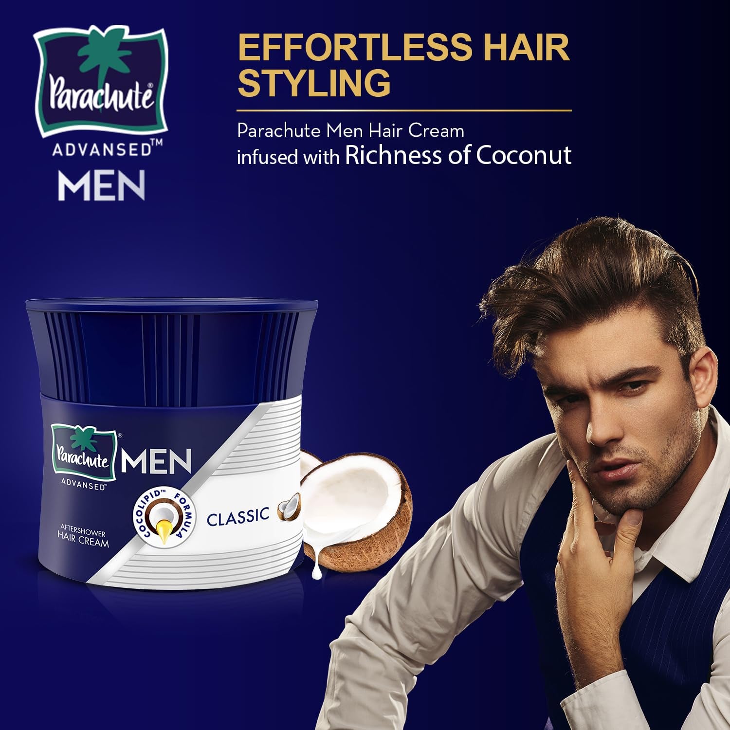 Hair Cream for Men |Hair Cream after Shower |Goodness of Coconut| Moisturizes & Strengthens Hair| for Soft, Smooth Hair| Non Sticky | 3.3 Fl.Oz.
