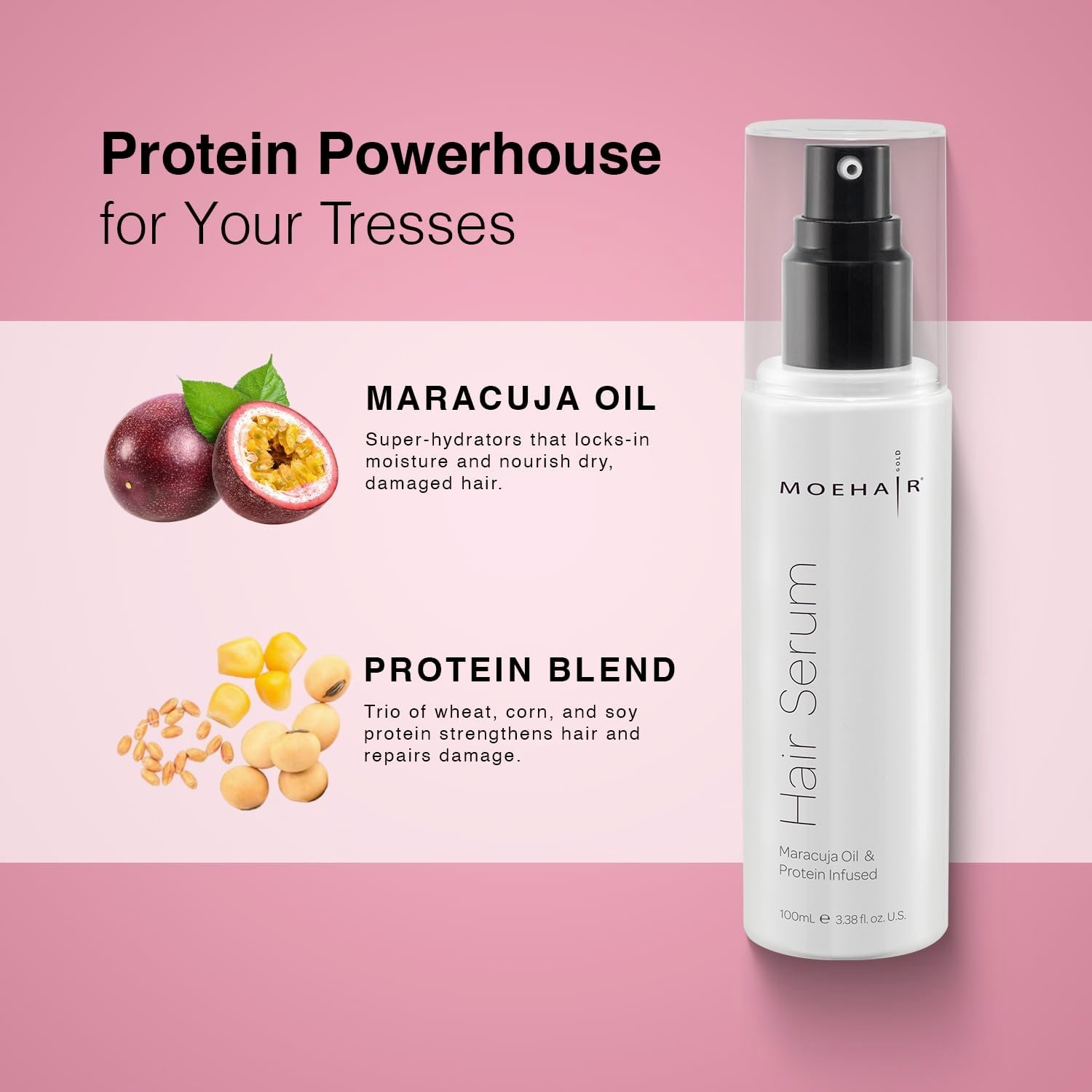 anti Frizz Hair Serum | Infused with Maracuja Oil and Protein | Hair Serum for Frizzy Hair | Paraben and Sulfate-Free Hair Smoothing Serum | for Strong and Silky Hair (3.38 Fl. Oz)
