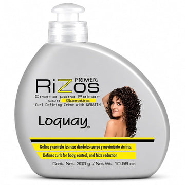 Loquay Primer Rizos Keratin Hair Cream 10.58 Oz - Hair Styling Products for Smooth Finish - Crema Para Peinar Con Queratina - Professional Styling Cream for Manageable Hair