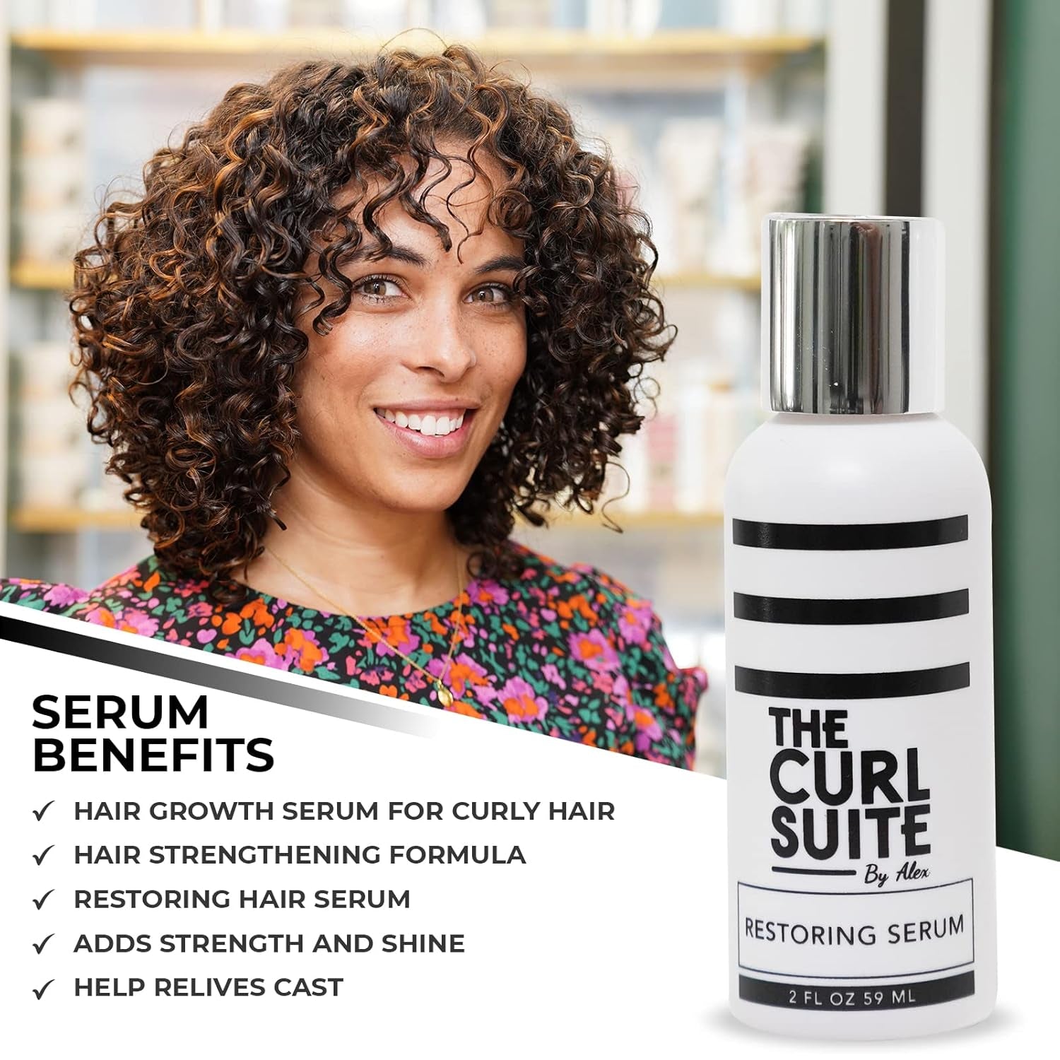 Curly Hair Serum - for Frizzy, Damaged Hair & Hair Growth - with Cocoa & Buriti Extract - for Women, Men & Kids (2 Fl Oz.)