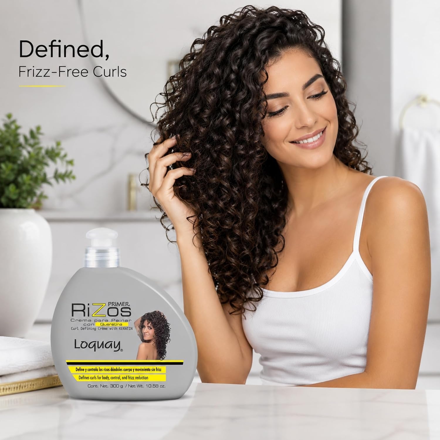 Loquay Primer Rizos Keratin Hair Cream 10.58 Oz - Hair Styling Products for Smooth Finish - Crema Para Peinar Con Queratina - Professional Styling Cream for Manageable Hair