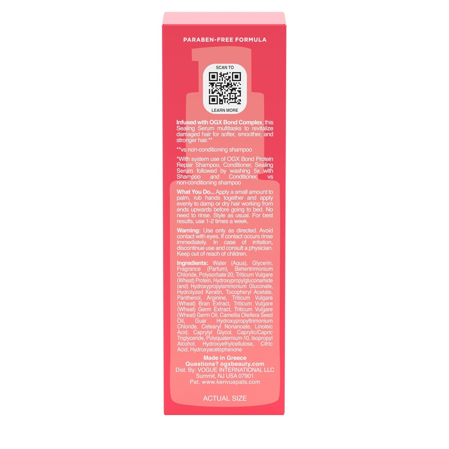 OGX Repair & Protect Bond Protein Repair Sealing Hair Serum, Formulated without Parabens, Frizz Treatment, 1.7 Fl. Oz