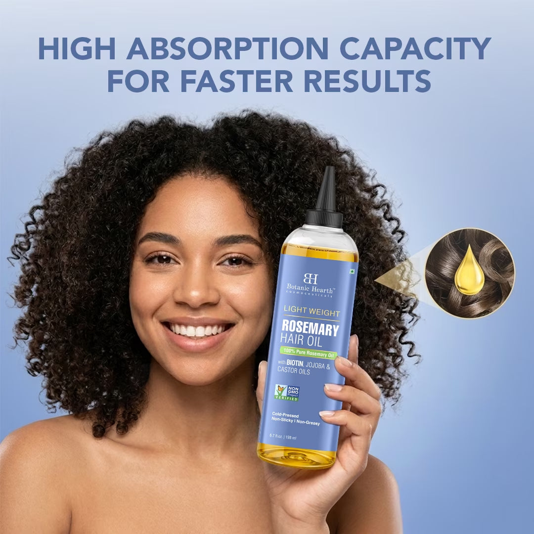 Rosemary Hair Oil | 6.7 Fl Oz | Lightweight Non-Greasy Oil for Fine & Thin Hair | with Rosemary, Castor Oil & Biotin | Smooths Frizz & Adds Shine | Daily Use for Men & Women