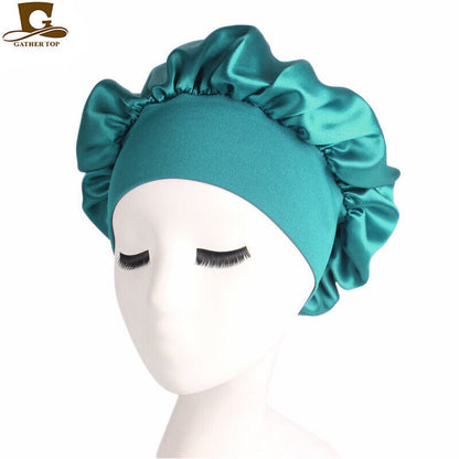 Women Satin Night Sleep Cap Hair Bonnet Hat Silk Head Cover Wide Elastic Band