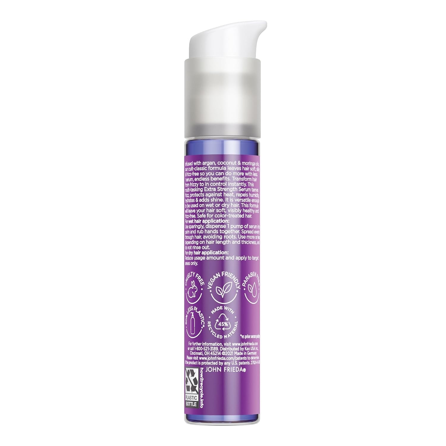 Frizz Ease Extra Strength Hair Serum, Instantly Smooths for Healthy, Hydrated, Frizz-Free Hair, for Thick and Coarse Hair, with Argan, Coconut, and Moringa Oil for Heat Protection, 1.69 Oz