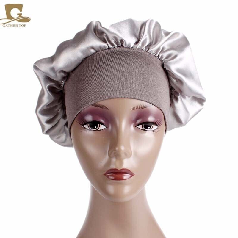 Women Satin Night Sleep Cap Hair Bonnet Hat Silk Head Cover Wide Elastic Band