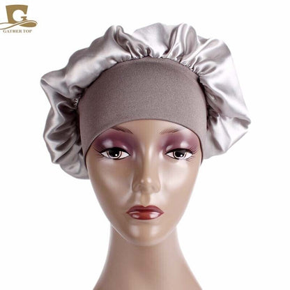 Women Satin Night Sleep Cap Hair Bonnet Hat Silk Head Cover Wide Elastic Band