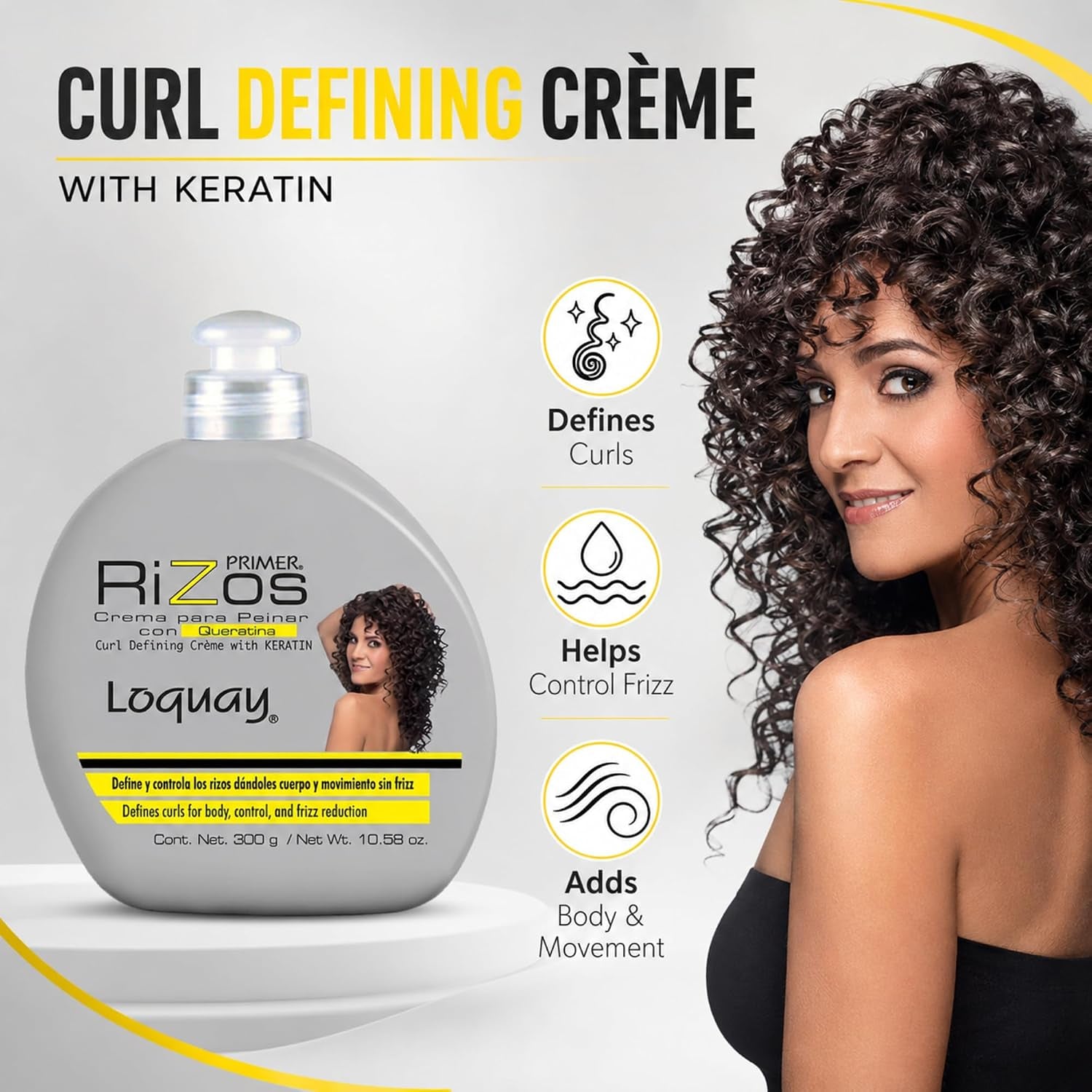 Loquay Primer Rizos Keratin Hair Cream 10.58 Oz - Hair Styling Products for Smooth Finish - Crema Para Peinar Con Queratina - Professional Styling Cream for Manageable Hair